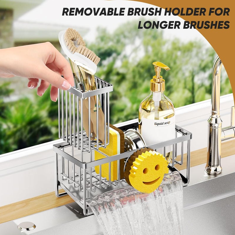 Taugast Sponge Holder for Kitchen Sink,Smiley Face Sink Caddy with Removable Brush Holder,Self-Draining Sponge Caddy for Soap,Dish Brush,Scrubber,Kitchen Essentials and Gadgets-Silver - Image 5